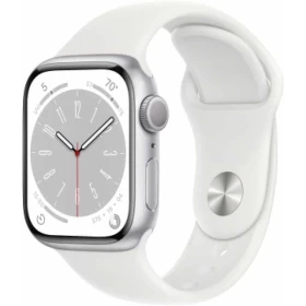 Apple Watch Series 8, 41 mm, серебристый алюминий, белый спортивный ремешок (MP6K3)