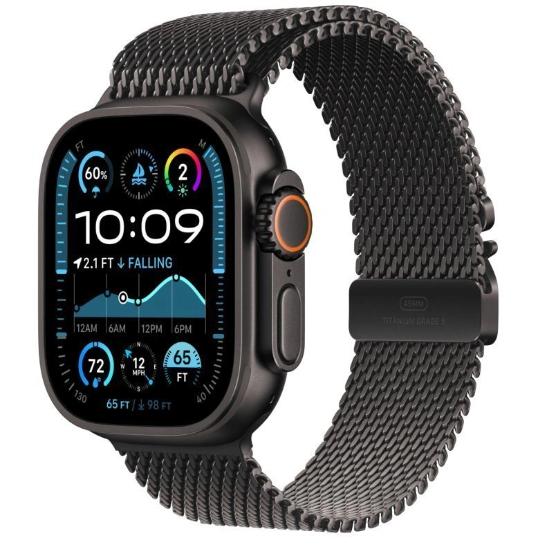 Apple Watch Ultra 2 (2024) GPS+Cellular 49mm, Black Titanium, Titanium Milanese Loop "Black", размер L 180-210mm (MX5V3). Фото 1