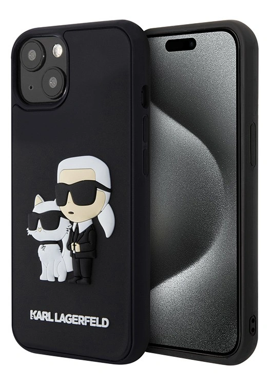 Накладка Lagerfeld для iPhone 15 3D Rubber NFT Karl & Choupette Hard, Black (KLHCP15S3DRKCNK). Фото 1