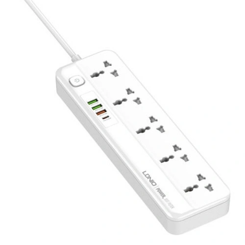 Сетевой фильтр LDNIO Fast Charging Power Strip 2500W, 5 розеток, 4 USB, 2м, Белый (SC5415). Фото 1