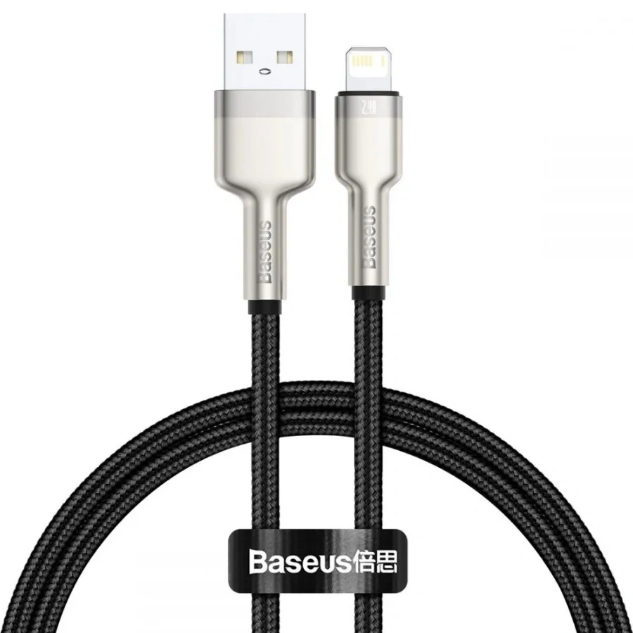 Кабель Baseus Cafule Series Metal Data Cable USB to IP 2.4A 1m, Чёрный (CALJK-A01). Фото 1