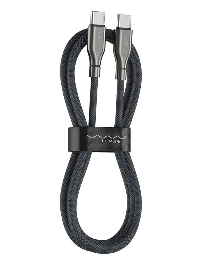 Кабель Vyvylabs Hardcore Series Fast Charging Cable Type-C to Type-C 240W, 1м, Серый (VCHCC240-01-DGY). Фото 1