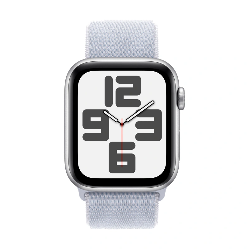 Apple Watch SE 2024, 44 мм, 44 мм, корпус из алюминия серебристого цвета, спортивный браслет дымчато-голубого цвета (MXET3). Фото 2