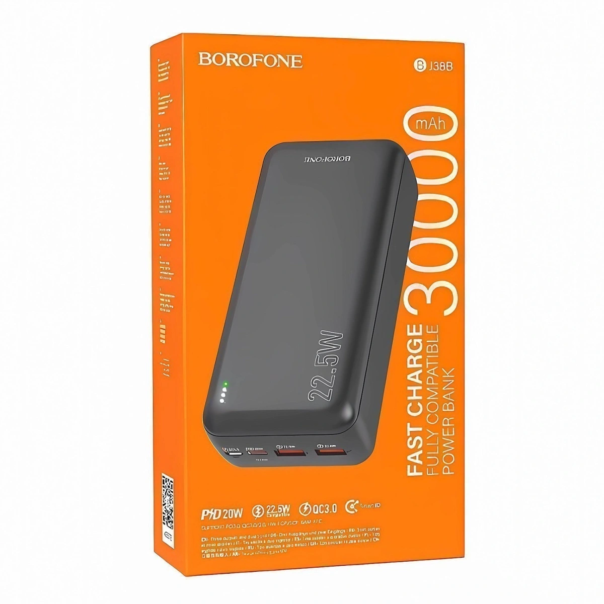 Внешний аккумулятор Borofone BJ38B 30000mAh, 22.5W+PD20W, QC3.0, 1xUSB-C, 2xUSB-A, 1хMicro-USB, Чёрный. Фото 4