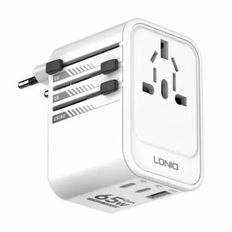Сетевое зарядное устройство LDNIO Z6 GaN 65W PD Super Fast Charge Universal Travel Adapter, 1хUSB-A, 2хType-C, Белое. Фото 1