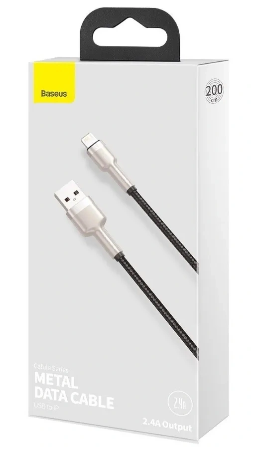 Кабель Baseus Cafule Series Metal Data Cable USB to IP 2.4A 1m, Чёрный (CALJK-A01). Фото 3