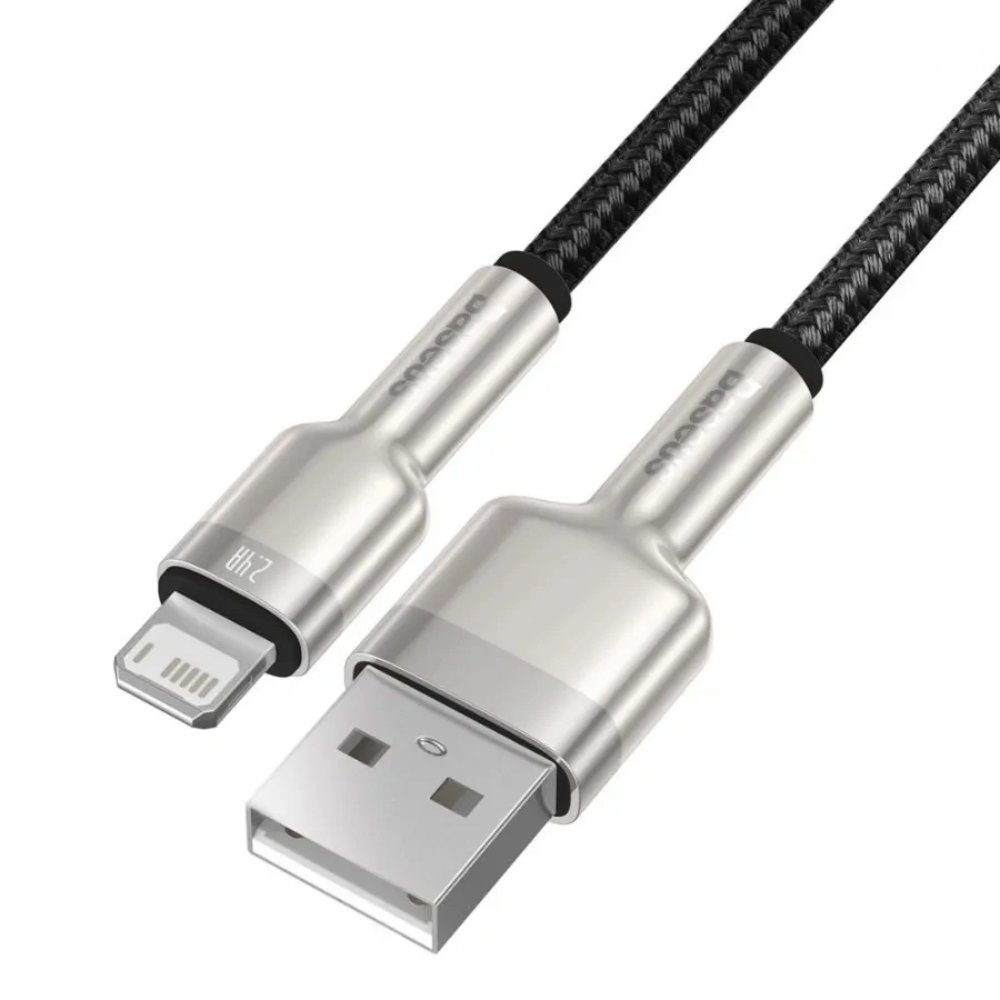 Кабель Baseus Cafule Series Metal Data Cable USB to IP 2.4A 1m, Чёрный (CALJK-A01). Фото 2