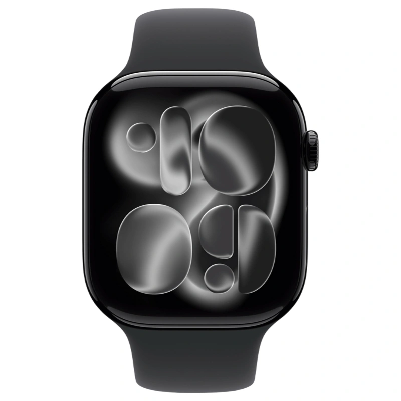 Apple Watch Series 11, 42 мм, алюминий цвета «Jet Black», спортивный ремешок "Black", M/L (MEQU4). Фото 2