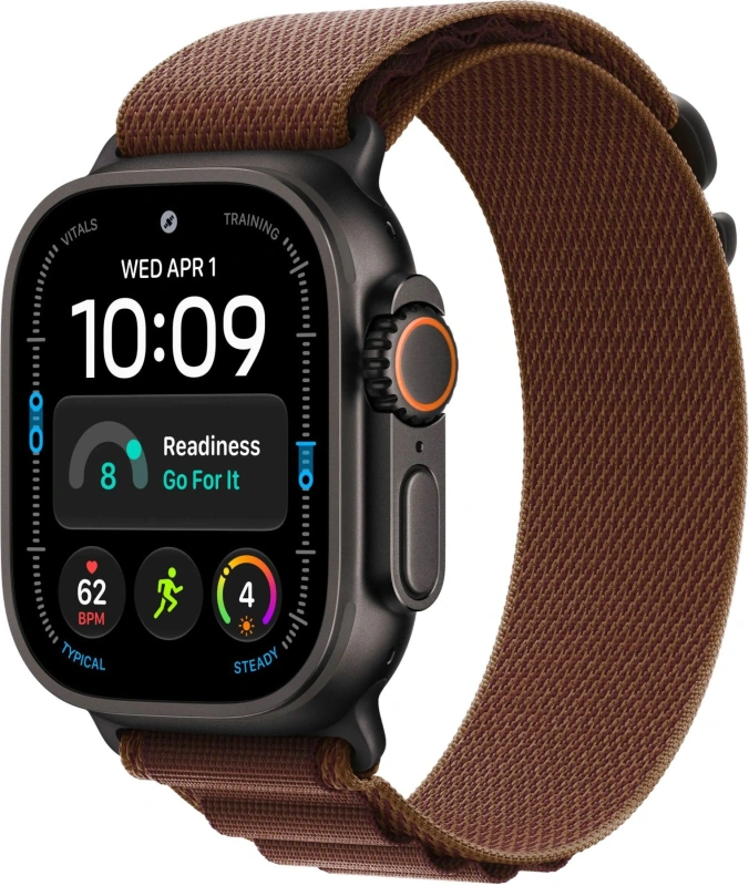 Умные часы Apple Watch Ultra 4 (2026) GPS+Cellular 49мм, Чёрный титановый корпус, ремешок "Бургунди альпийская петля" размер M 145-190 мм (MJC14). Фото 1
