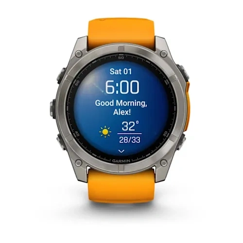 Умные часы Garmin Fenix 8 51mm, Sapphire, Titanium with Spark Orange/Graphite Silicone Band. Фото 2