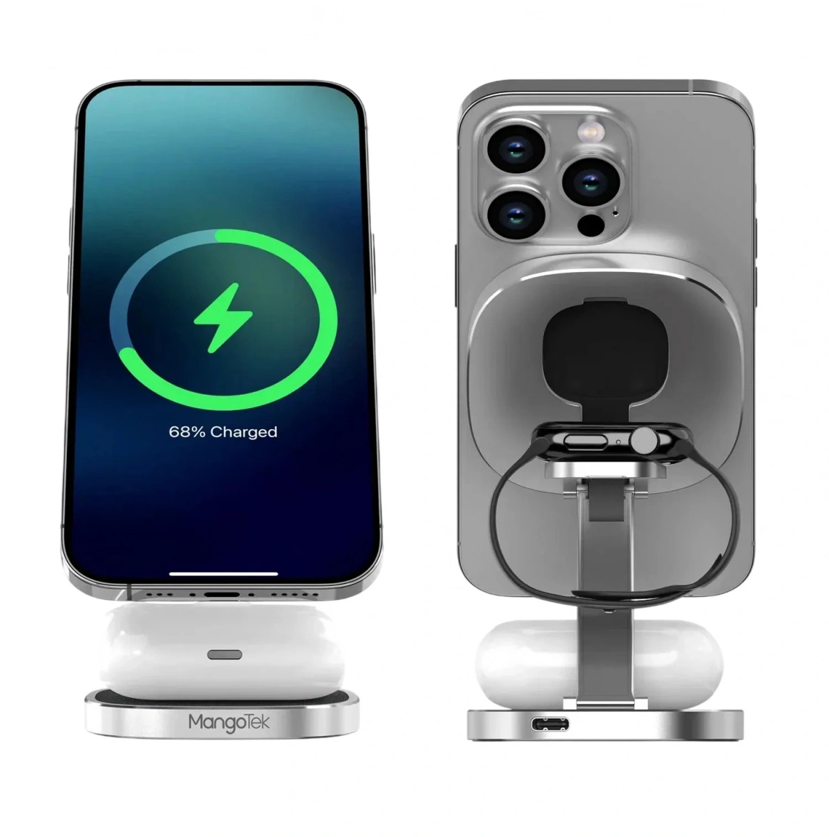 Беспроводное зарядное устройство MangoTek WL031 (3 в 1), Серебро. Фото 2