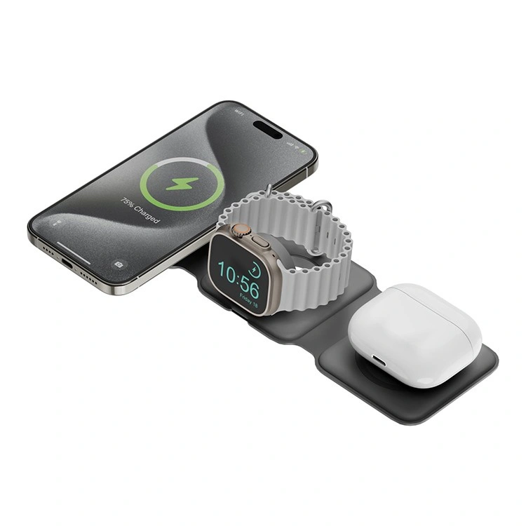 Беспроводное зарядное устройство EnergEA Bazic GoMag Trio PLUS magnetic wireless foldable 15W, Grey (GM-TRIOPLUS-GRY). Фото 2