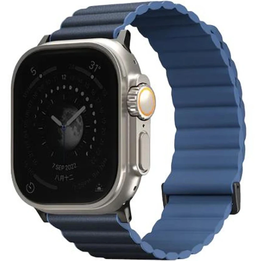 Ремешок Uniq для Apple Watch 44/45/46/49мм Revix Premium Ed. Leather/Silicone Strap, Prussian/Mist Blue (45MM-REVPPRUMBLU). Фото 1
