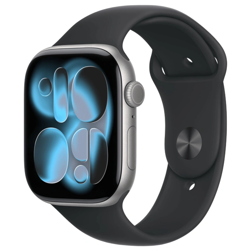 Apple Watch Series 11, 46 мм, алюминий цвета «Space Gray», спортивный ремешок "Black", M/L (MEV44). Фото 1