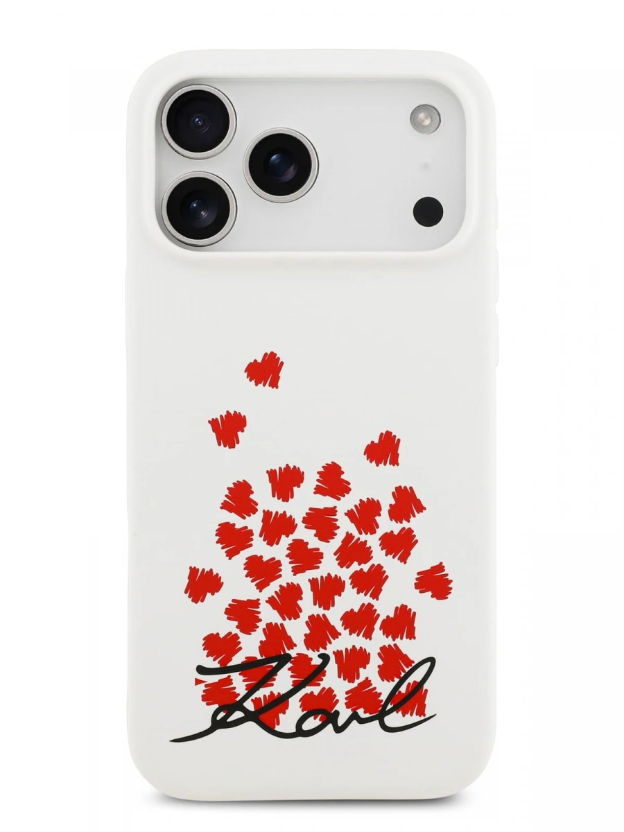 Накладка Lagerfeld для iPhone 17 Pro Liquid Silicone Hearts (MagSafe), Белая (KLHMP17LSMHBKSOH). Фото 3