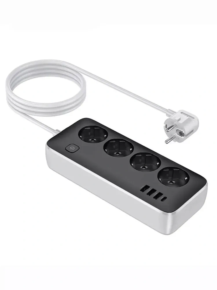 Сетевой фильтр Hoco AC21 3*USB-A, 1*USB-C, 4*розетки, 3м, Чёрный. Фото 3