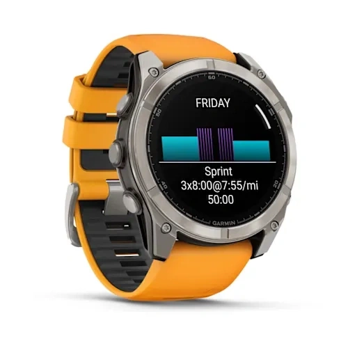 Умные часы Garmin Fenix 8 51mm, Sapphire, Titanium with Spark Orange/Graphite Silicone Band. Фото 4