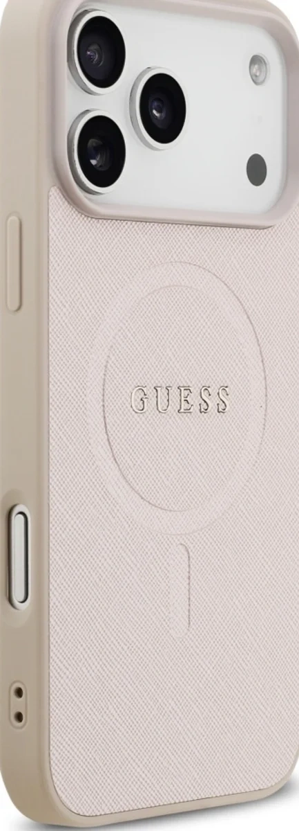 Накладка Guess для iPhone 17 Pro PU Saffiano with Classic metal logo (MagSafe), Розовая (GUHMP17LPSAHMCP). Фото 4