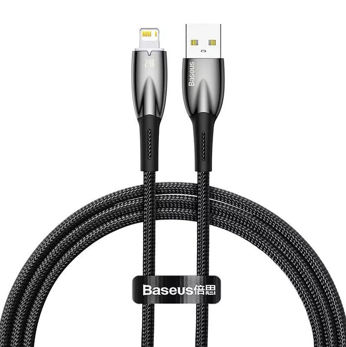 Кабель Baseus Glimmer Series Fast Charging Data Cable USB - Lightning 2.4A 1m, Black (CADH000201). Фото 1