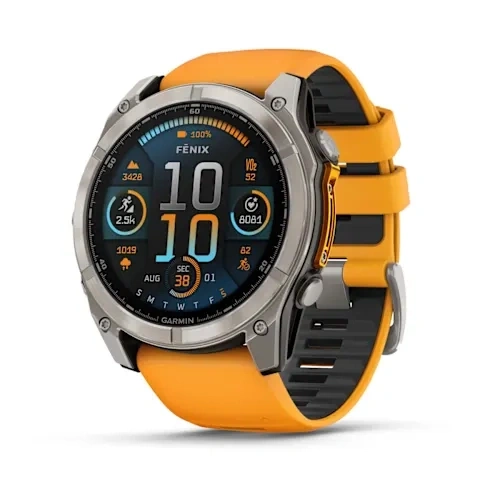 Умные часы Garmin Fenix 8 51mm, Sapphire, Titanium with Spark Orange/Graphite Silicone Band. Фото 1
