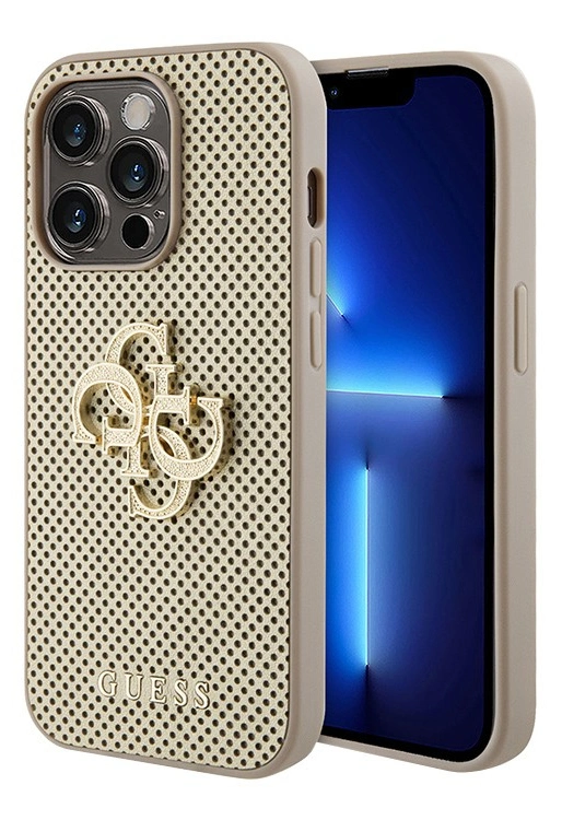 Накладка Guess для iPhone 15 Pro PU Perforated with 4G Glitter metal logo Hard, Gold (GUHCP15LPSP4LGD). Фото 1