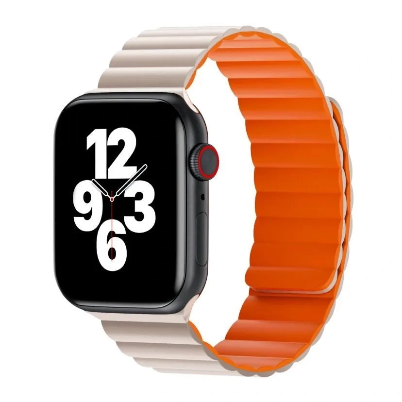 Ремешок Wiwu Magnetic Silicone для Apple Watch 44/45/46/49мм, Starlight/Orange (Wi-WB001). Фото 1