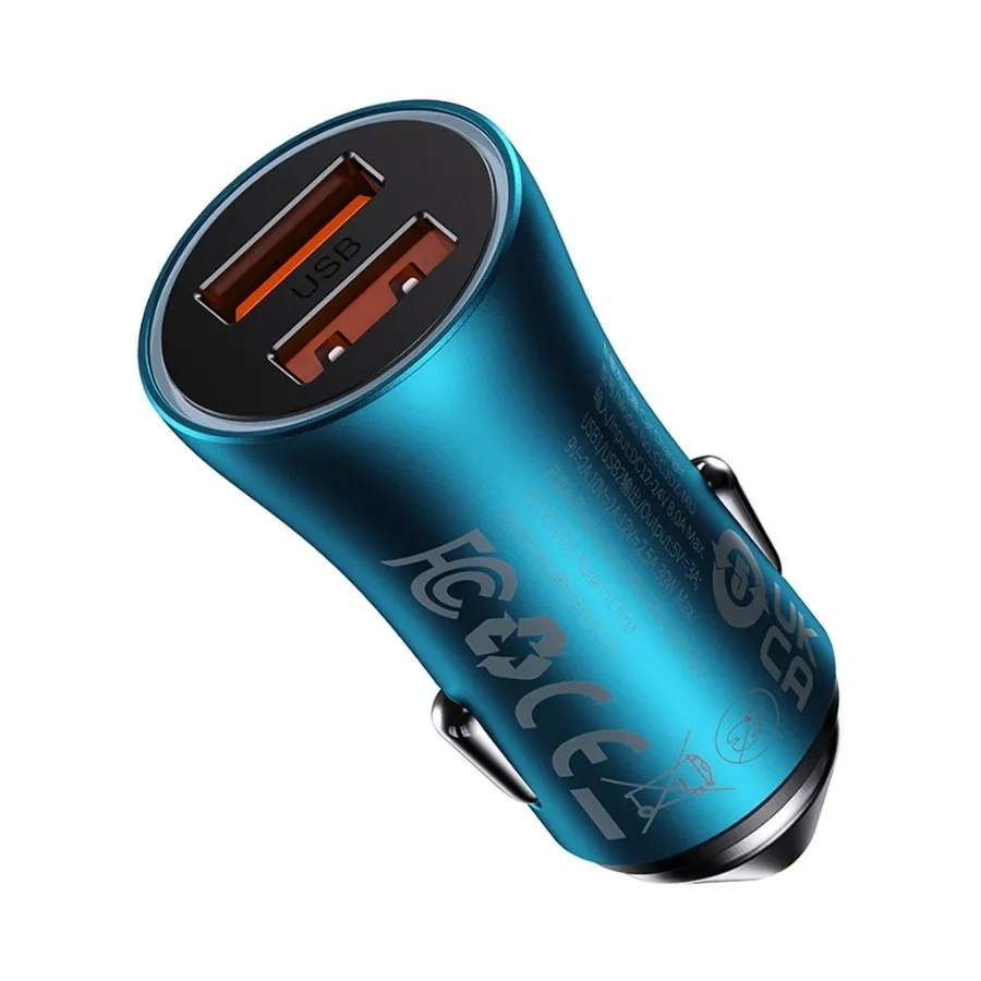 Автомобильное зарядное устройство Baseus Golden Contactor Max Dual Fast Charger U+U 60W, Blue (CGJM000003). Фото 1