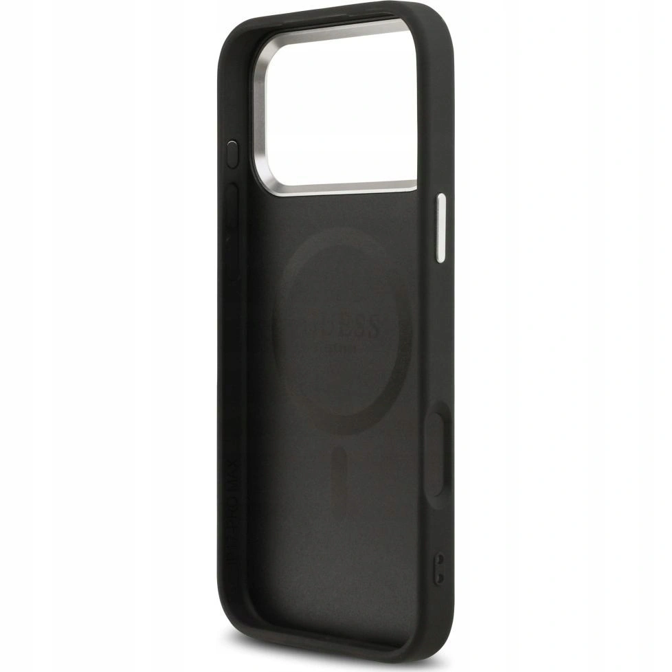 Накладка Guess для iPhone 17 Pro PU Grained leather Classic metal logo & Cam (MagSafe), Чёрная (GUHMP17LPSAREGSK). Фото 2