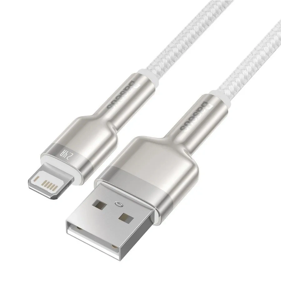 Кабель Baseus Cafule Series Metal Data Cable USB to IP 2.4A 2m, Белый (CALJK-B02). Фото 2