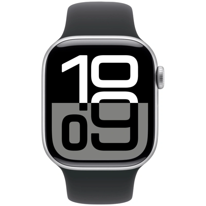 Apple Watch Series 10, 42 мм, серебристый алюминий, спортивный ремешок цвета "Black", S/M (MWWW3). Фото 2