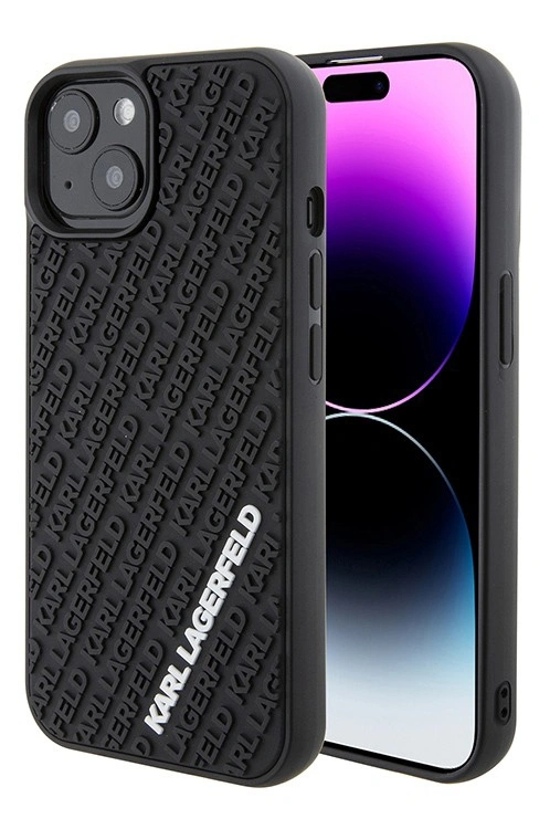 Накладка Lagerfeld для iPhone 15 3D Rubber Multi Logo Hard, Black (KLHCP15S3DMKRLK). Фото 1