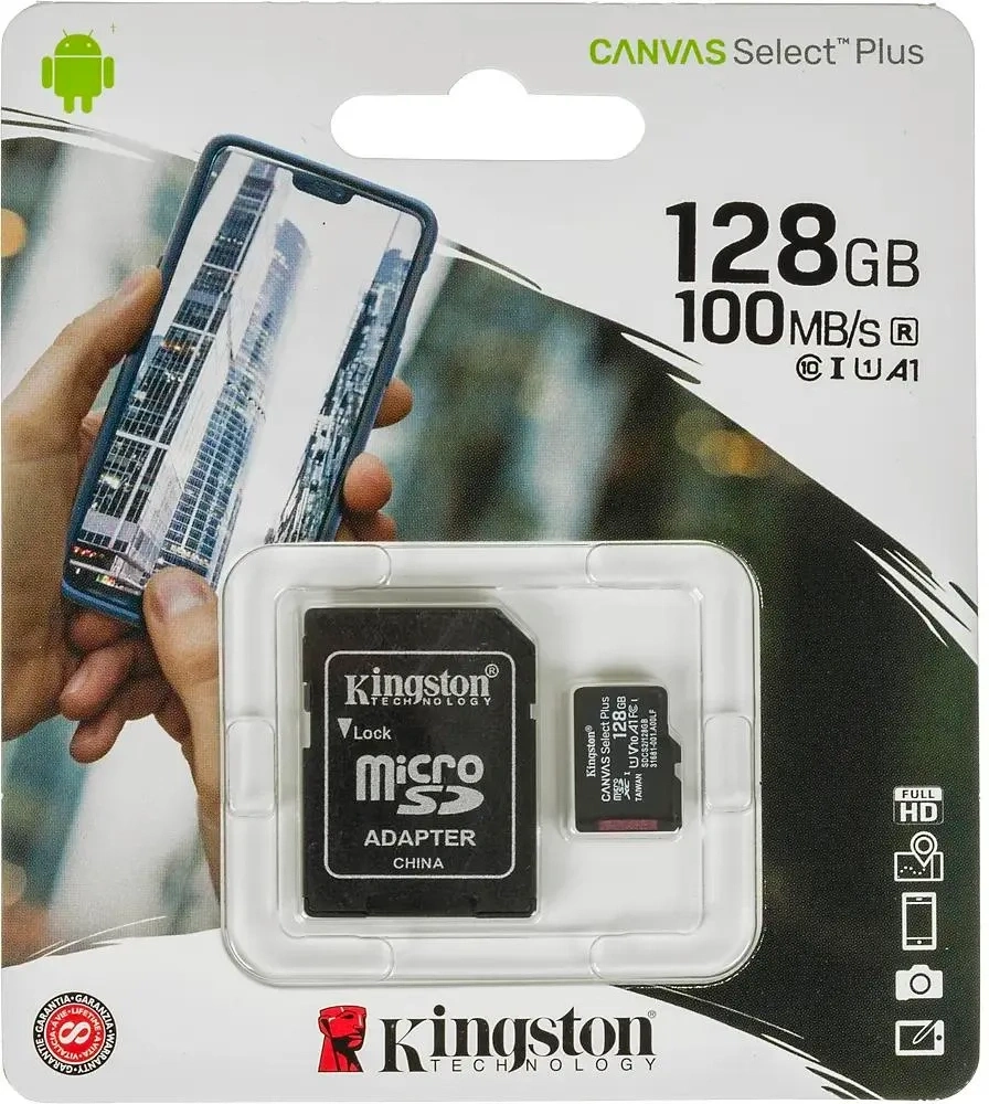 Карта памяти Kingston 128GB MicroSDXC Class 10 (SDCS2/128GB) + SD адаптер 100мб/с. Фото 1