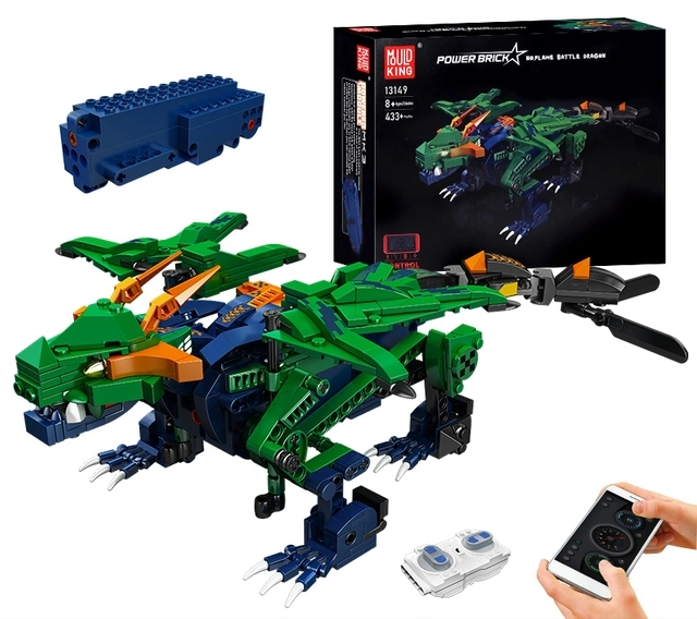 Конструктор Mould King Power Brick 13149. Forest Guardian Dragon, 433 деталей, пульт ДУ, двигатель, зеленый. Фото 1