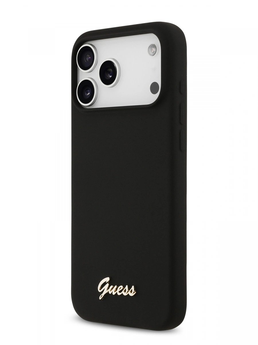 Накладка Guess для iPhone 17 Pro Max Liquid silicone Gold metal logo (MagSafe), Чёрная (GUHMP17XSMBSLK). Фото 2