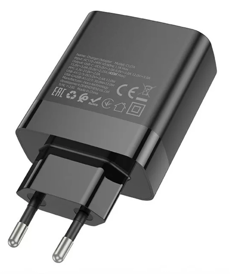 Сетевое зарядное устройство Hoco C127A PD45W, Чёрное. Фото 3