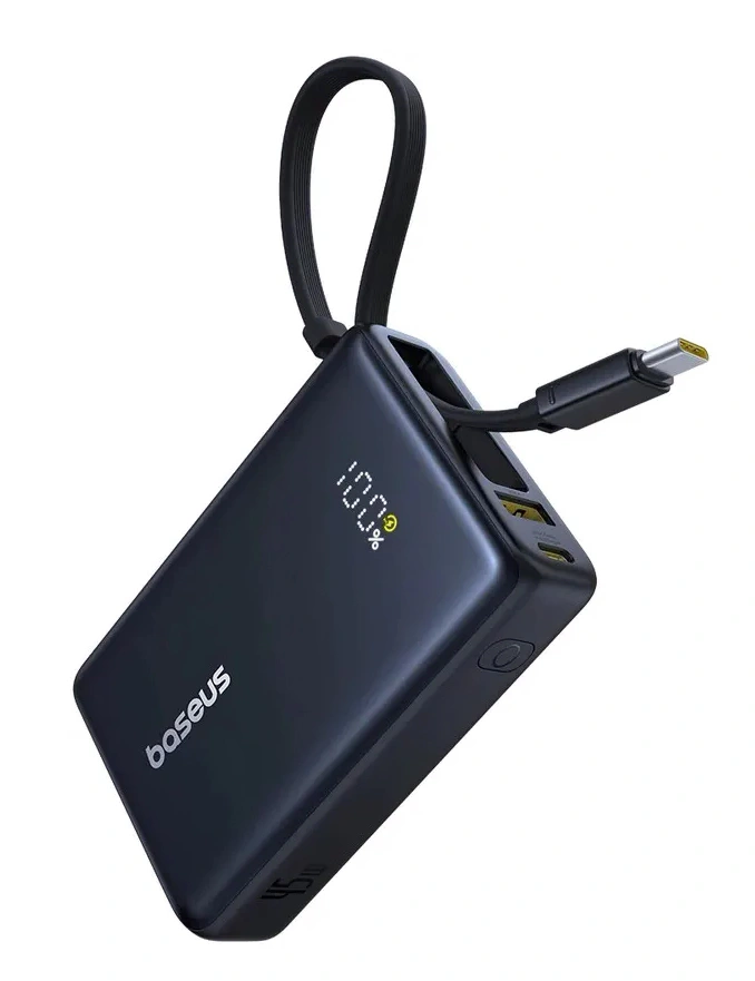 Внешний аккумулятор Baseus PicoGo Digital Display Power Bank With Built-in USB-C Cable 10000mAh 45W, Чёрный (P10076803123-00). Фото 3