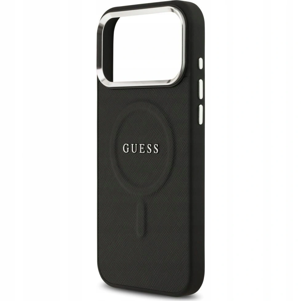 Накладка Guess для iPhone 17 Pro PU Grained leather Classic metal logo & Cam (MagSafe), Чёрная (GUHMP17LPSAREGSK). Фото 3