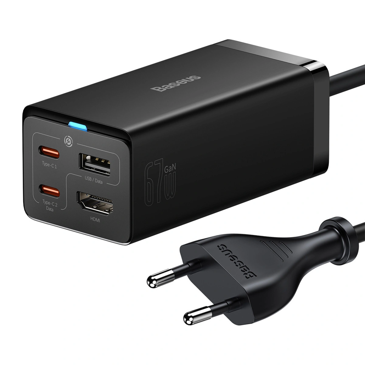 Сетевое зарядное устройство Baseus GaN5 Pro Desktop Fast Charger 1U+2C+HDMI 67W с кабелем Type-C to Type-C 100W (20V/5A) 1.5m, Чёрное (CCGP110201). Фото 1