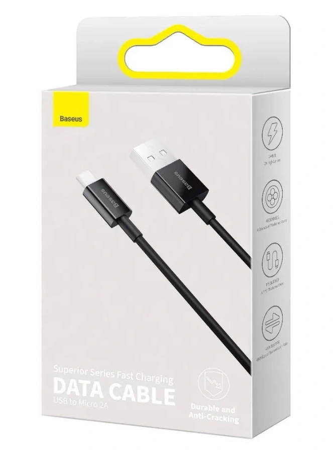 Кабель Baseus Superior Series Fast Charging Data Cable USB to Micro 2A 1м, Чёрный (CAMYS-01). Фото 2