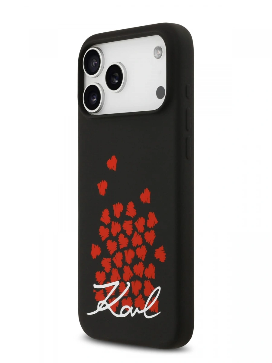 Накладка Lagerfeld для iPhone 17 Pro Liquid Silicone Hearts (MagSafe), Чёрный (KLHMP17LSMHBKSOK). Фото 2