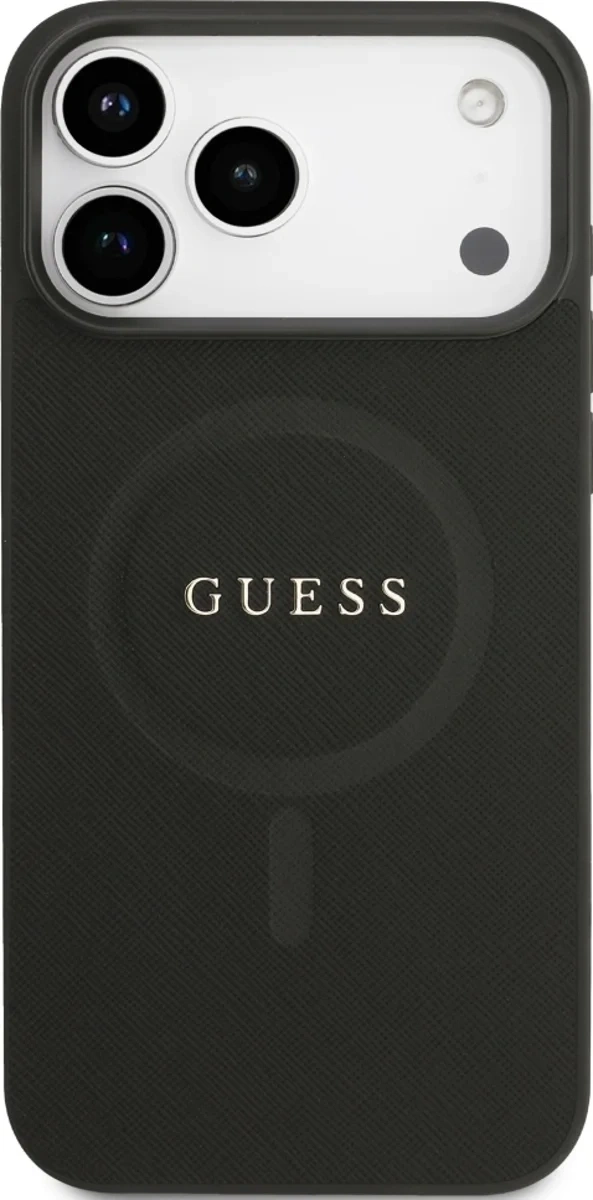 Накладка Guess для iPhone 17 Pro PU Saffiano with Classic metal logo (MagSafe), Чёрная (GUHMP17LPSAHMCK). Фото 3
