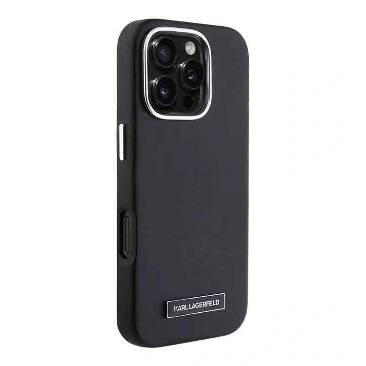 Накладка Lagerfeld для iPhone 16 Pro Full Wrapped Grained leather & Metal Camera Hard (MagSafe), Black (KLHMP16LPGMSRPK). Фото 2