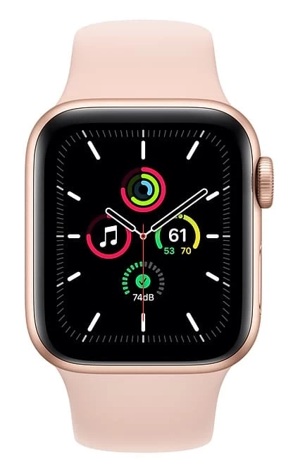 Apple Watch SE, 40 мм, золотистый алюминий, спортивный ремешок цвета "розовый песок" (MYDN2)