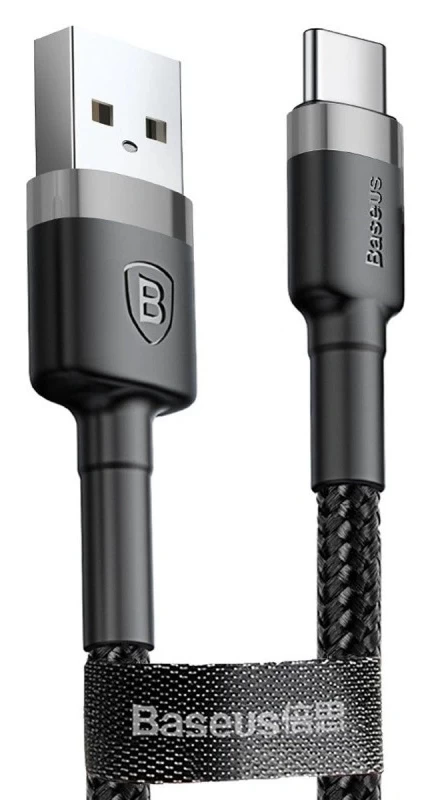 Кабель Baseus Cafule Cable USB For Type-C QC3.0 3A 1m, Серо-чёрный (CATKLF-BG1)