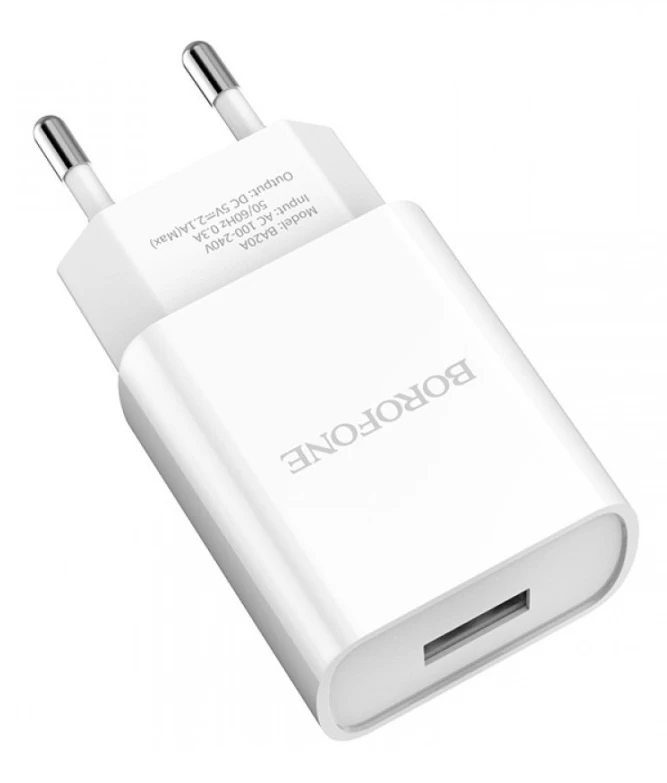 Сетевое зарядное устройство Borofone USB Travel Charger BA20A Lightning, белое
