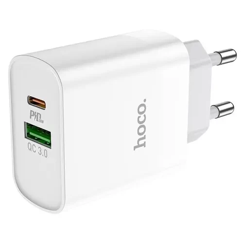 Сетевое зарядное устройство Hoco C80A 20W Charger Type-C + USB-A, Белое