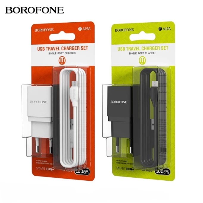 Сетевое зарядное устройство Borofone BA19A 5V/1A 1USB Nimble single port + Micro USB, Белое