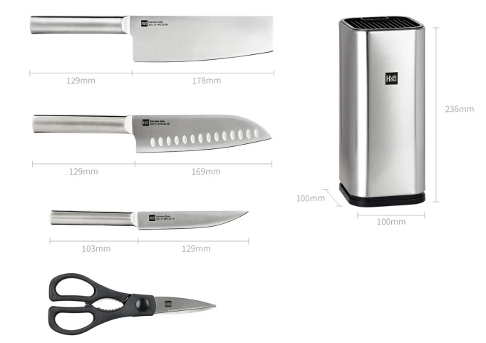 Набор кухонных ножей HuoHou Stainless steel kitchen Knife set (HU0095), Серебристый