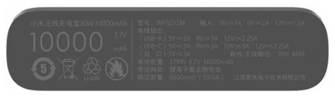Внешний аккумулятор с беспроводной зарядкой XiaoMi Mi Wireless Power Bank 30W 10000 mAh WPB25ZM, Чёрный